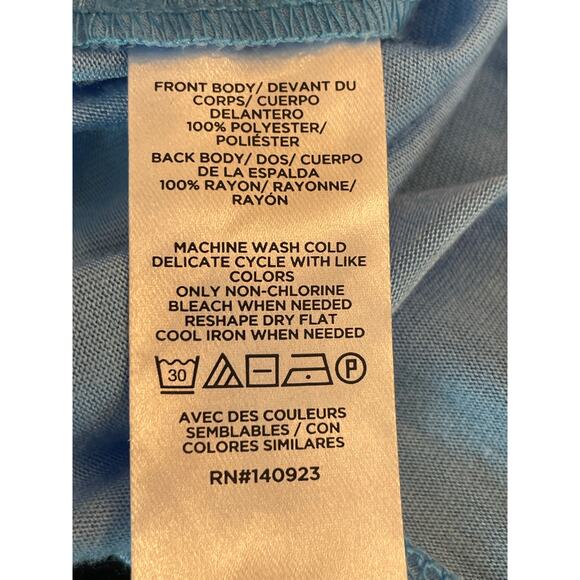 LOFT blue shirred shoulder sleeveless flowy v-neck with tie shell Med - Picture 4 of 9